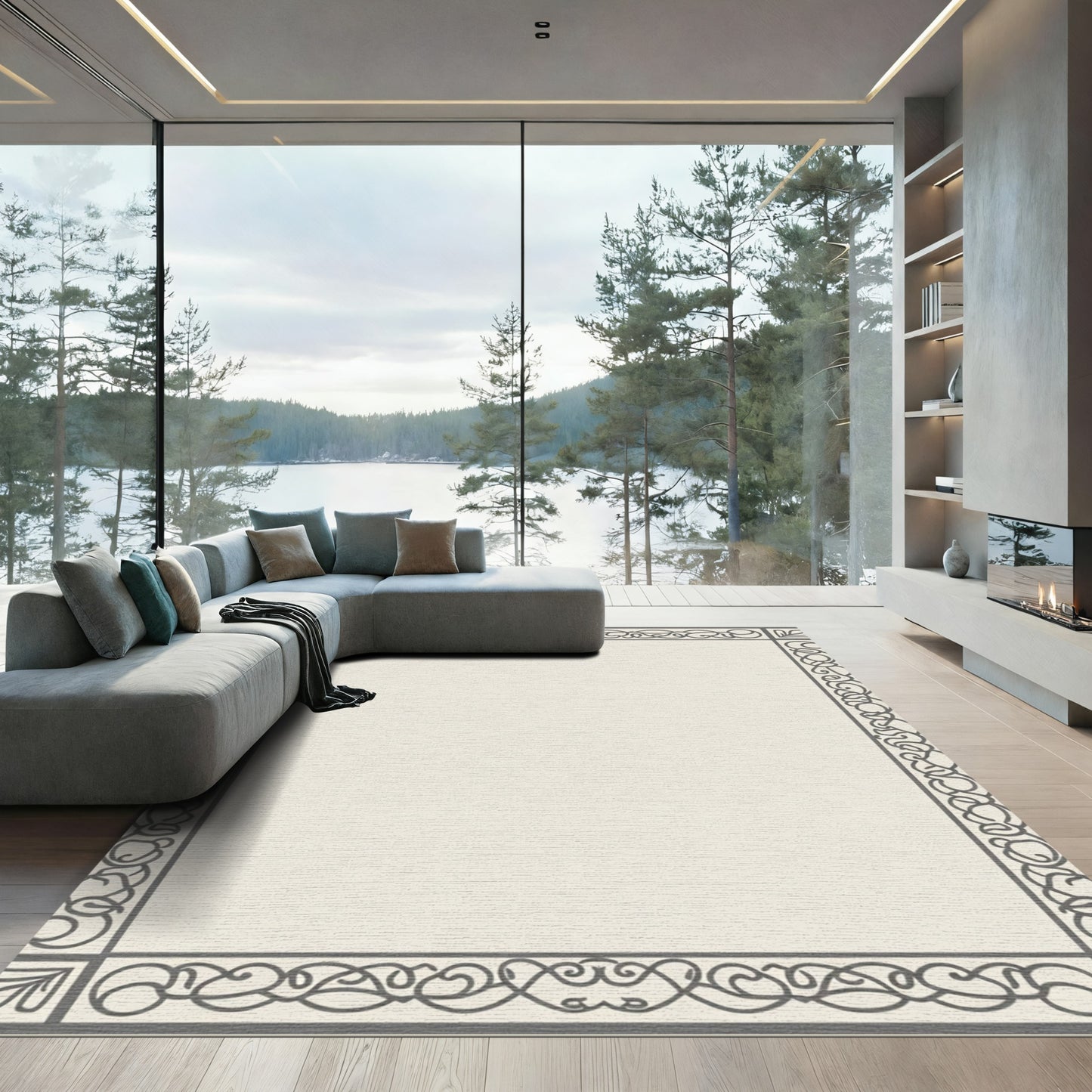 Classic Gray Interlocking Border Rug