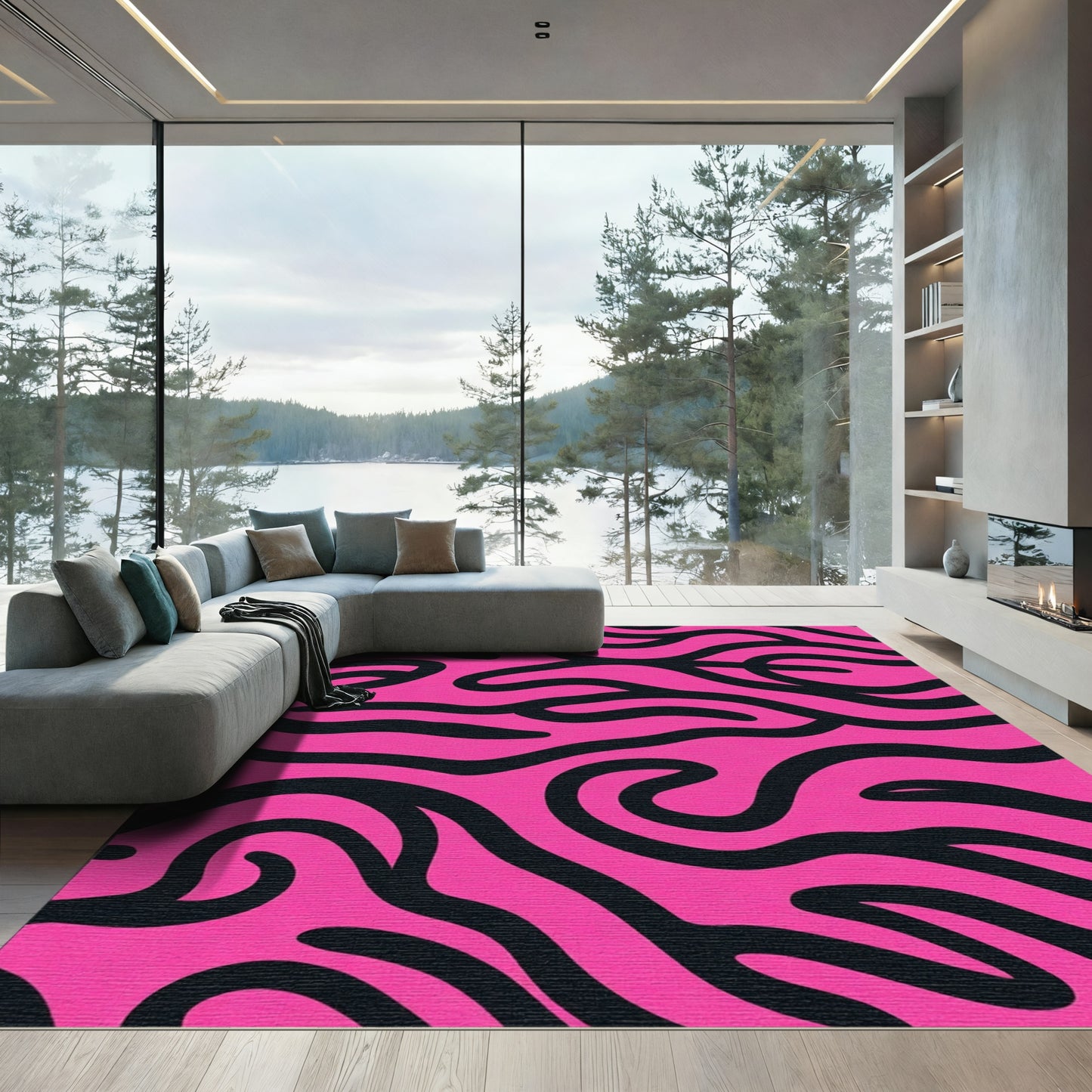 Vivid Hot Pink Zebra Swirl Rug