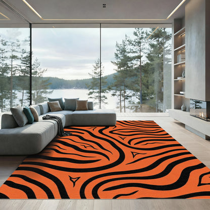Bold Orange Black Animal Stripes Rug