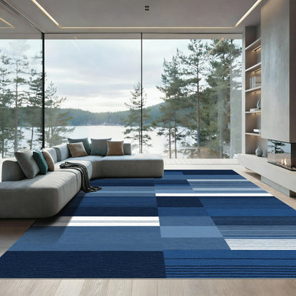 Deep Blue Horizontal Stripe Assemblage Rug