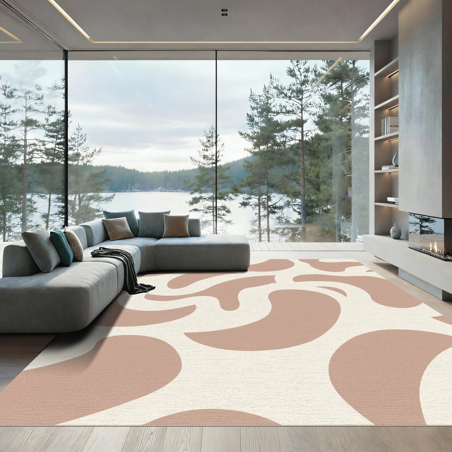 Blush Abstract Organic Swirl Rug