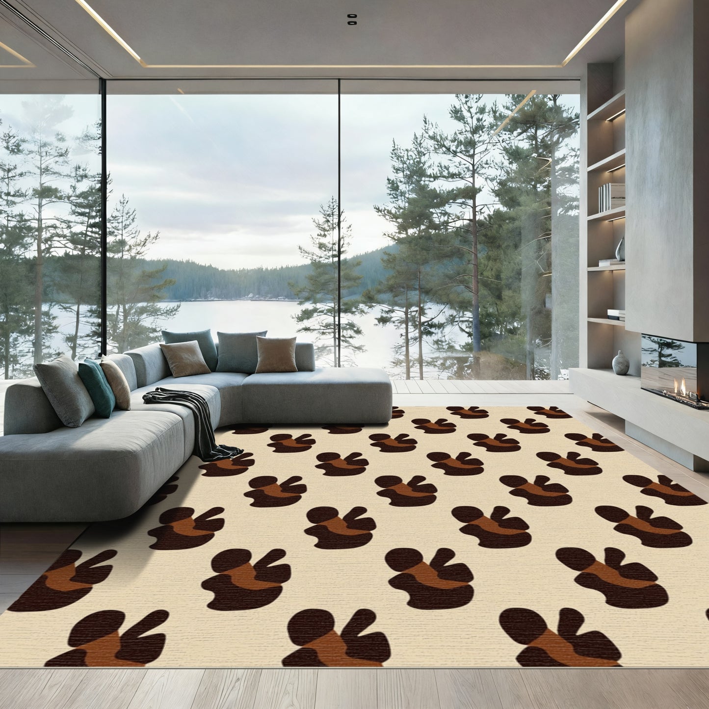 Brown Beige Abstract Spots Rug