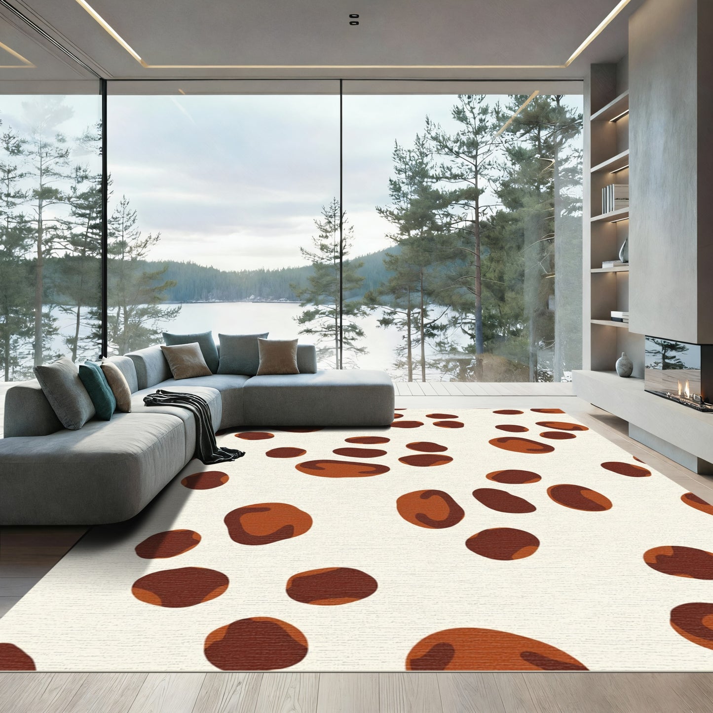 Earthy Brown Spotty Oval Scatter Rug