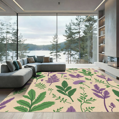 Purple Green Botanical Floral Medley Rug