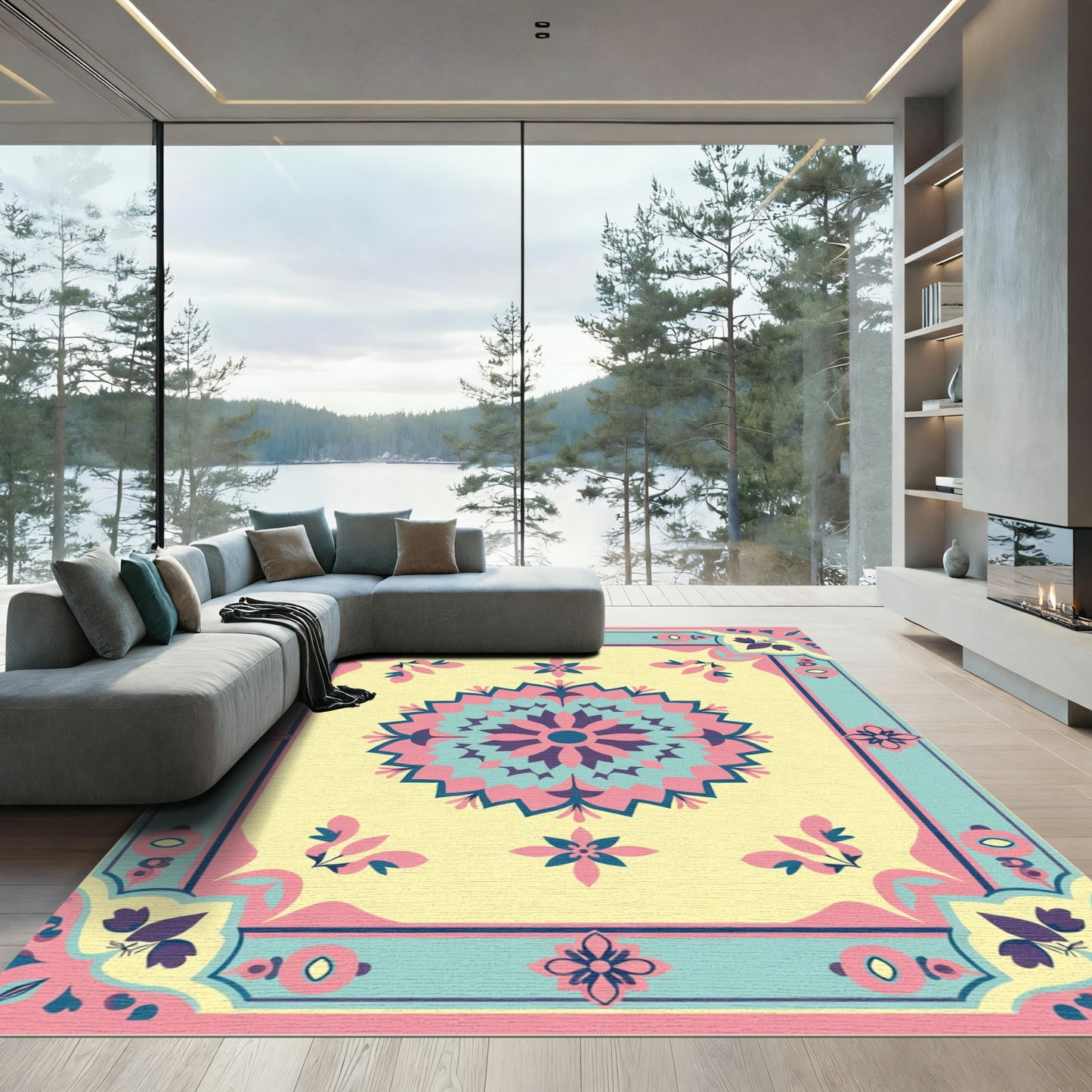 Pastel Mandala Floral Geometric Rug