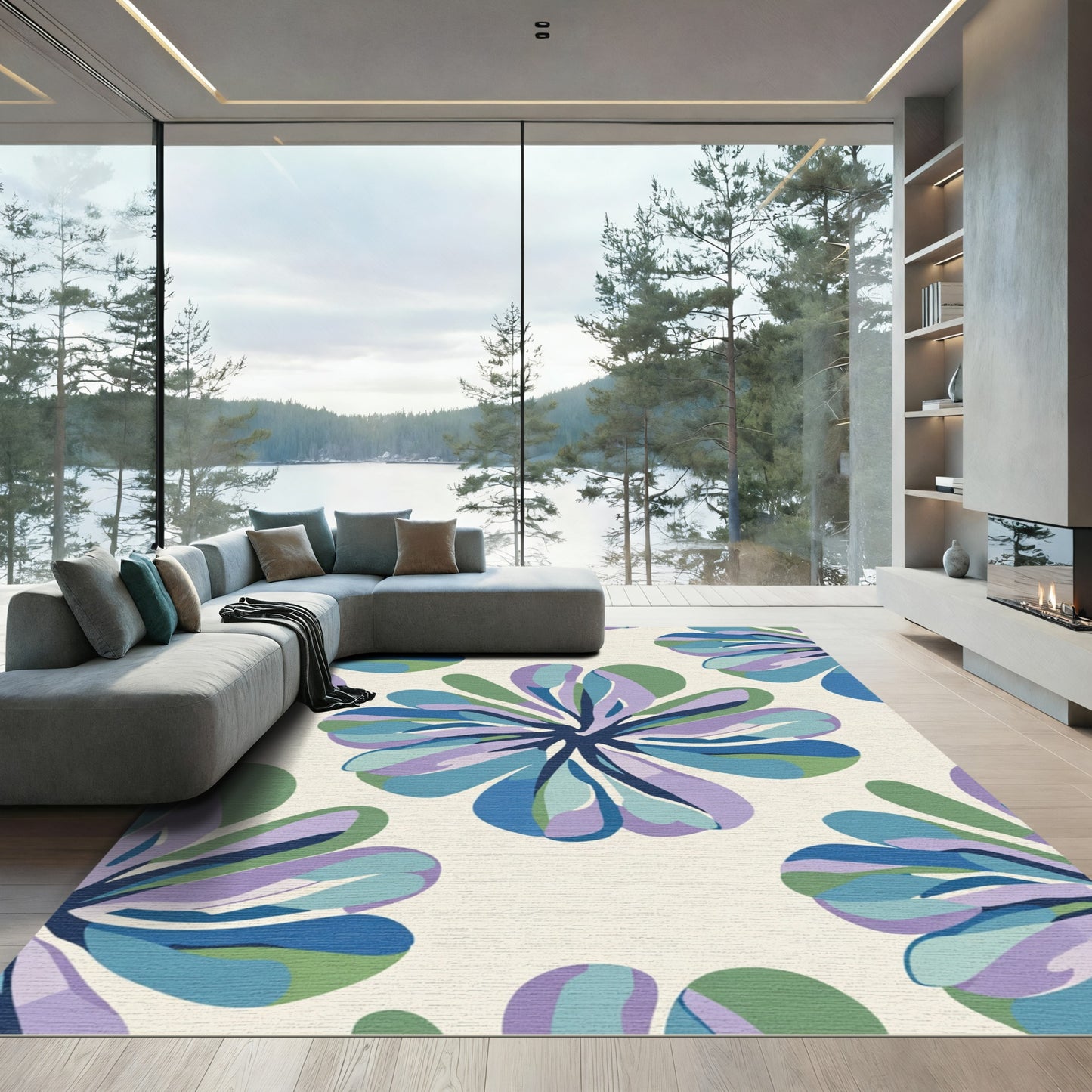 Floral Petal Abstract Blue Lilac Rug