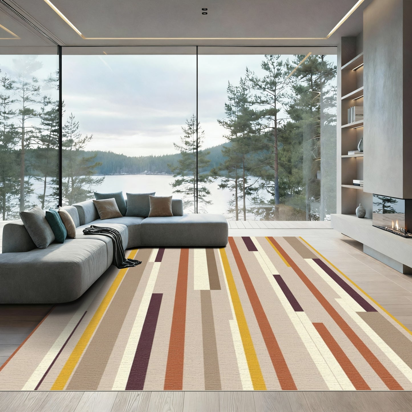 Neutral Earth Tone Vertical Stripe Rug