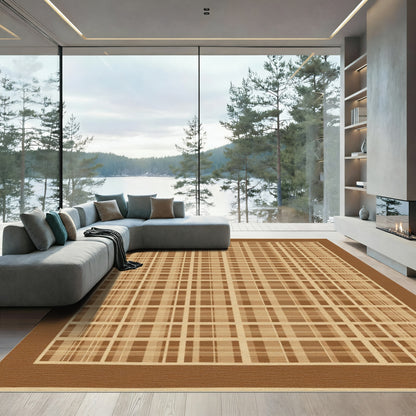 Warm Brown Plaid Window Pane Rug