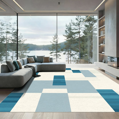Modern Blue Geometric Block Rug