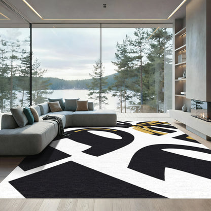 Abstract Black Gold Flow Rug