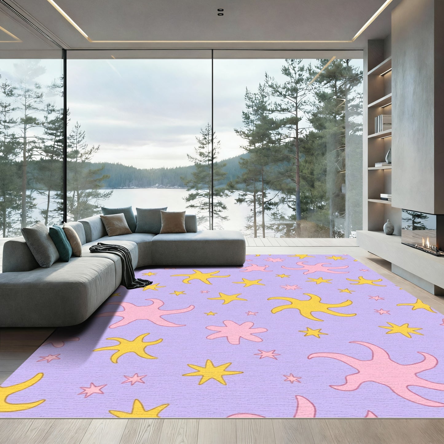 Pastel Purple Starburst Scatter Rug