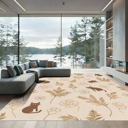Brown Cat Floral Branch Ensemble Rug