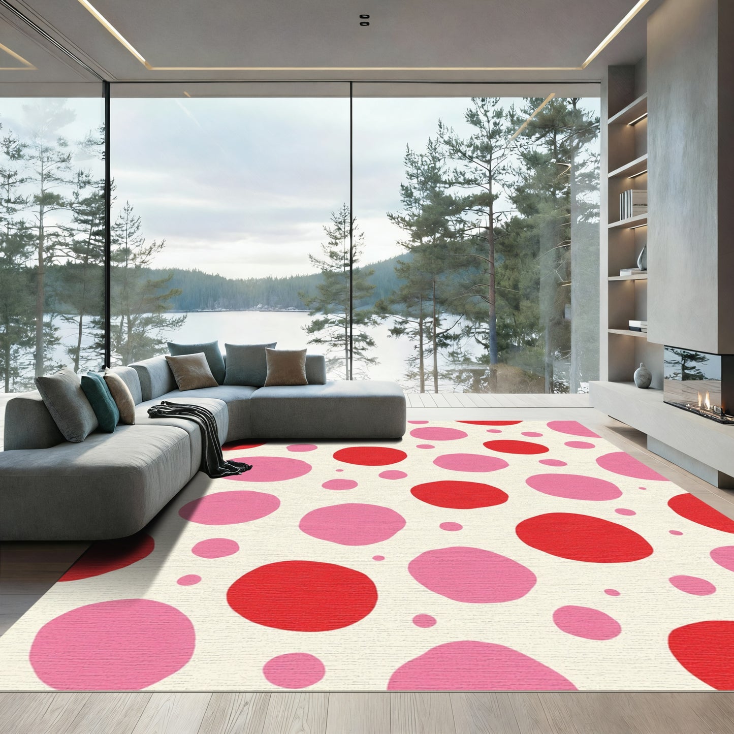 Whimsical Red Pink Polka Dot Field Rug