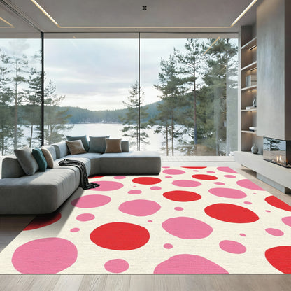 Whimsical Red Pink Polka Dot Field Rug