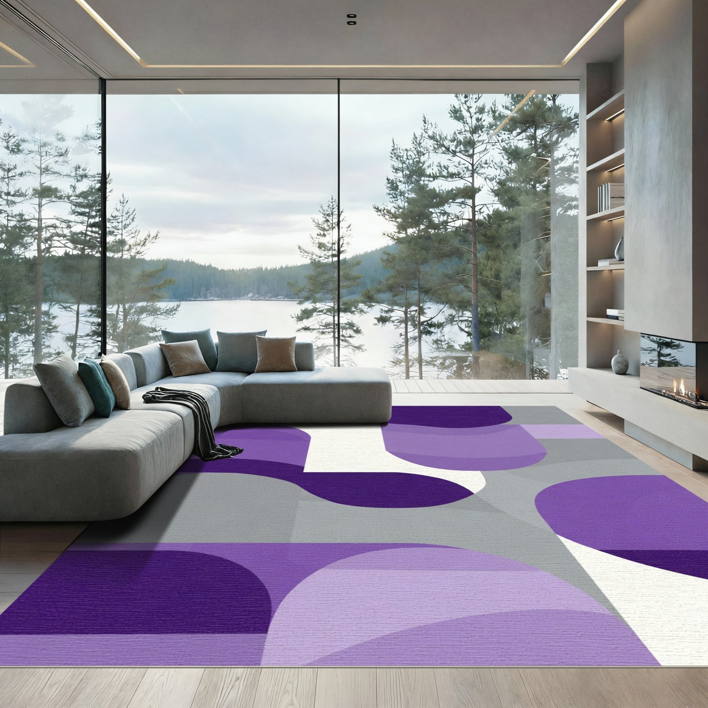 Modern Purple Slate Geometric Forms Rug