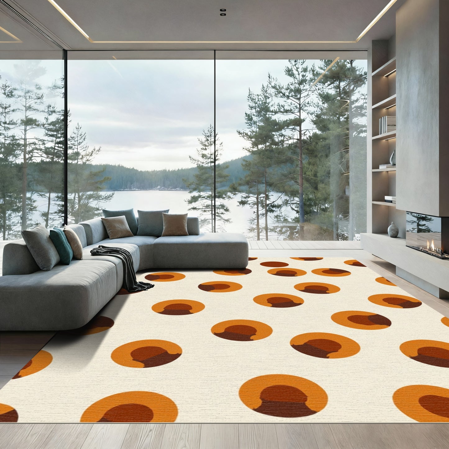 Orange Earth Tone Abstract Circles Rug