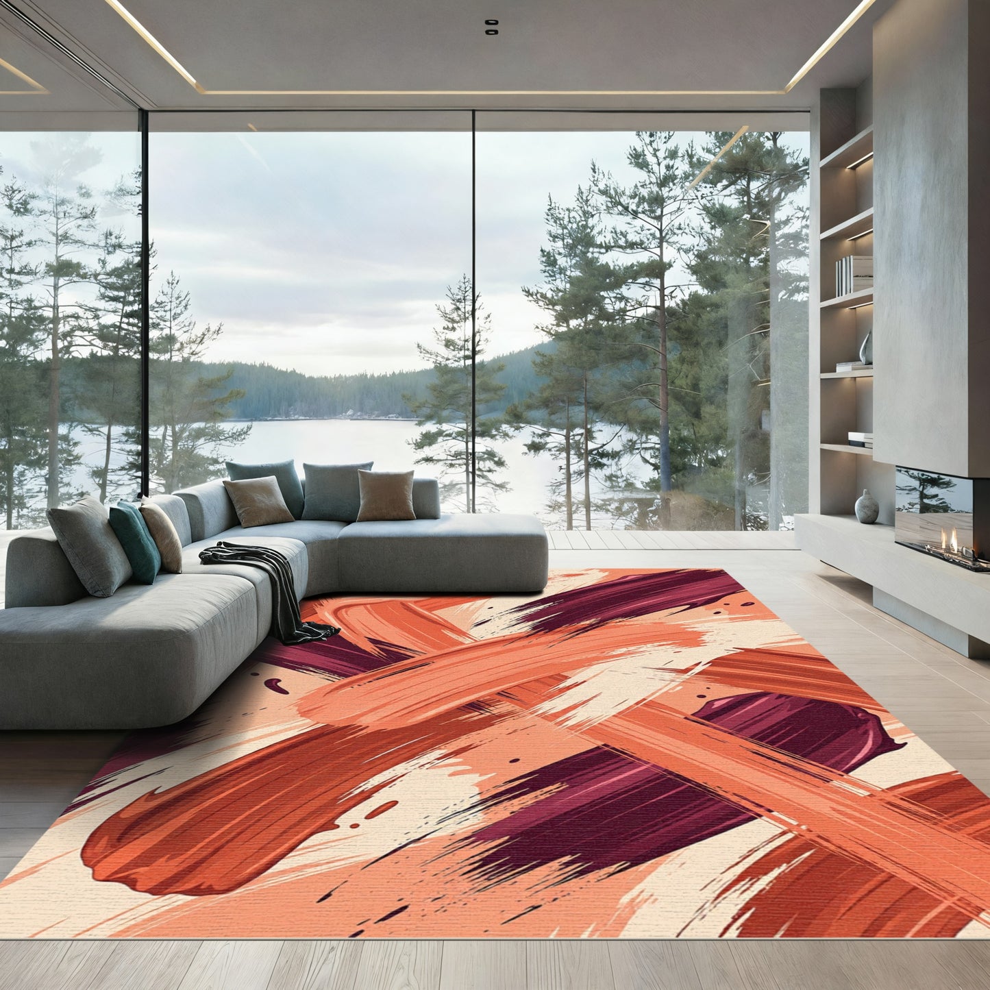 Bold Orange And Plum Swirls Rug