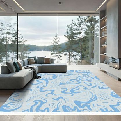 Blue Swirling Abstract Fluid Rug