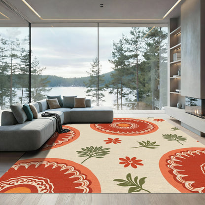 Terracotta Sunburst Floral Medallions Rug