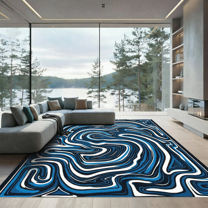 Abstract Blue Swirl Marble Rug