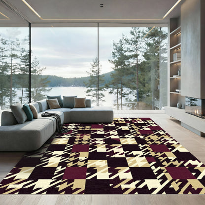 Deep Burgundy Houndstooth Squares Rug