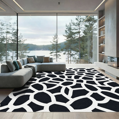 Organic Black White Irregular Network Rug