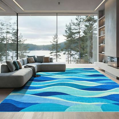 Abstract Blue Wave Layers Rug
