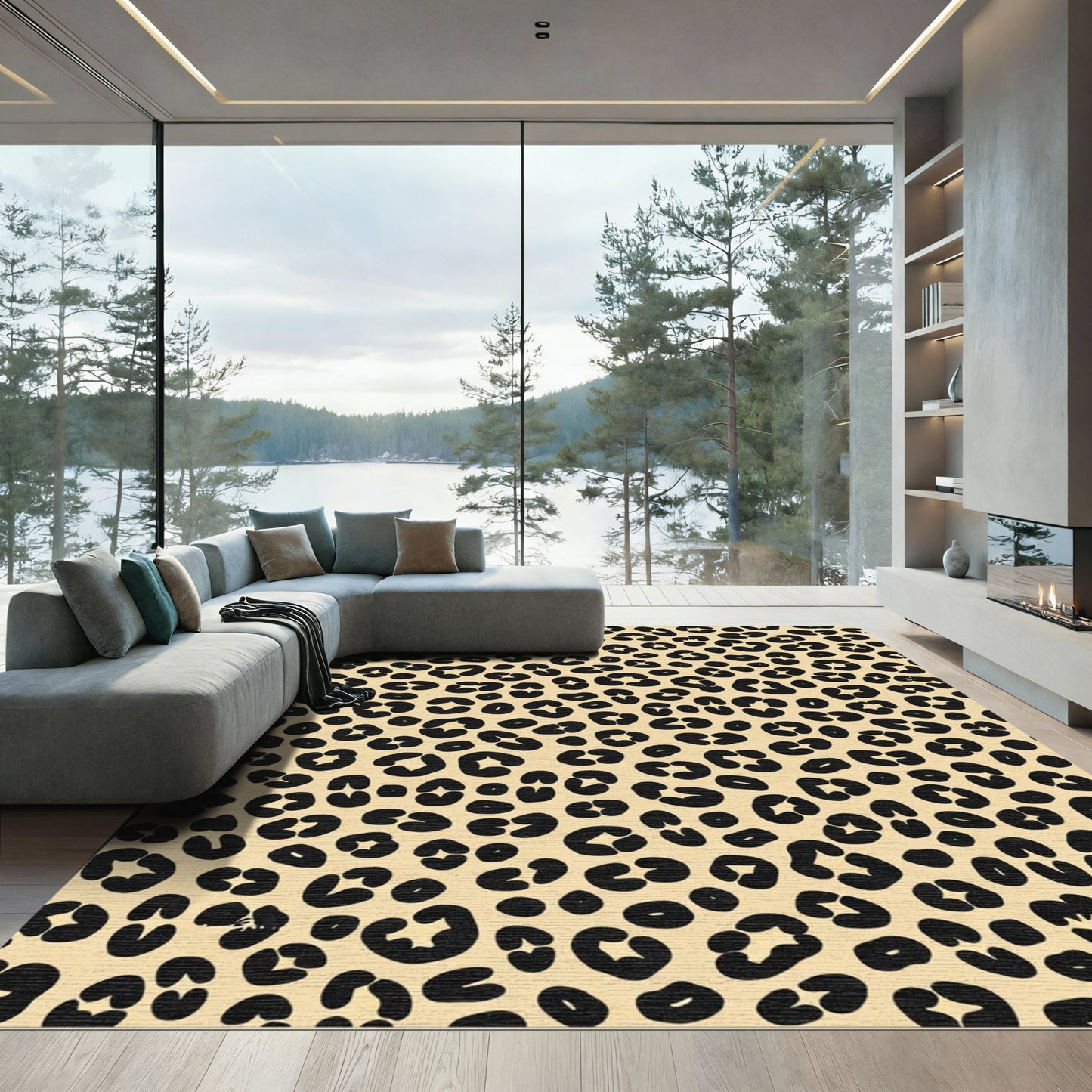 Bold Black Leopard Spots on Cream Rug