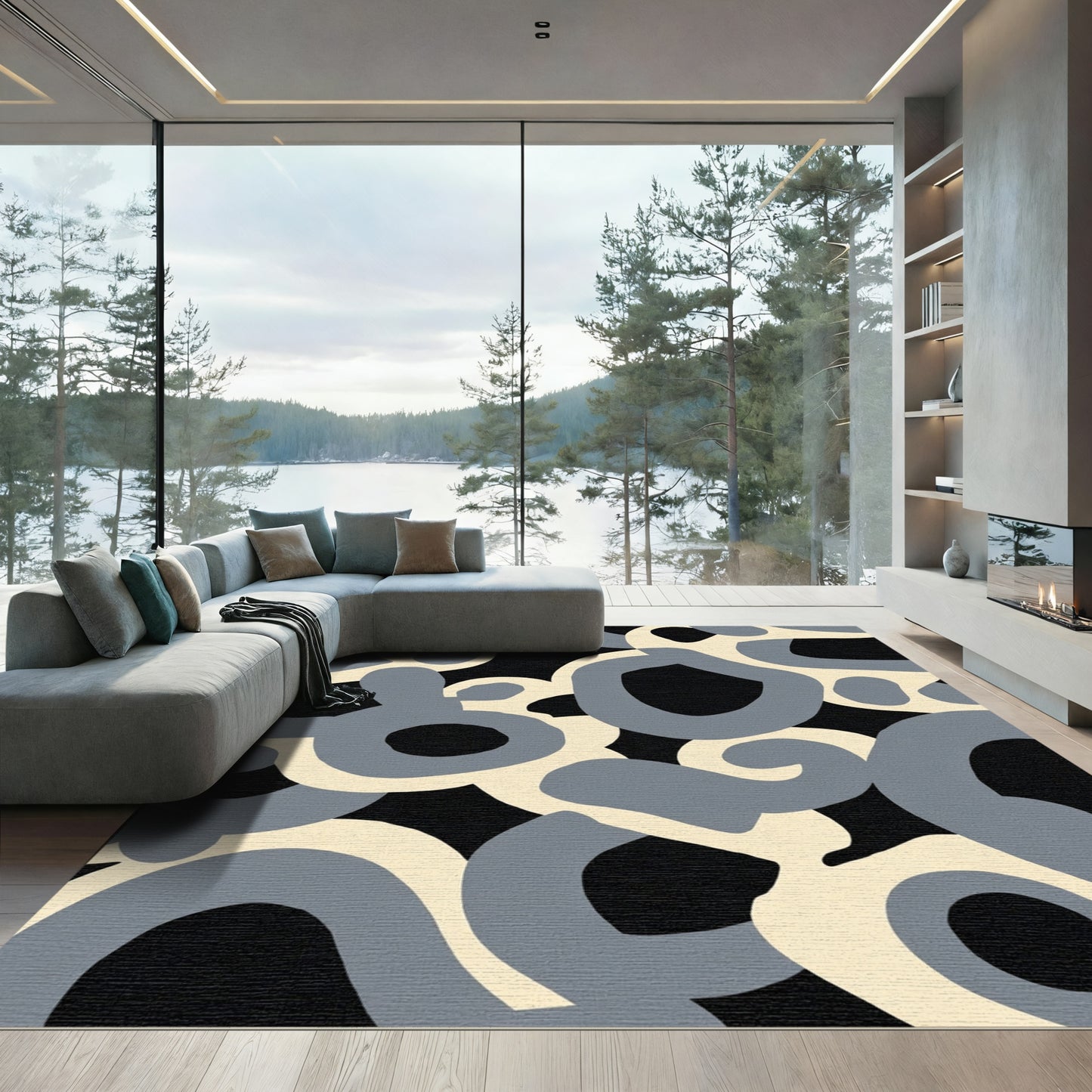 Gray Ivory Organic Swirls Rug