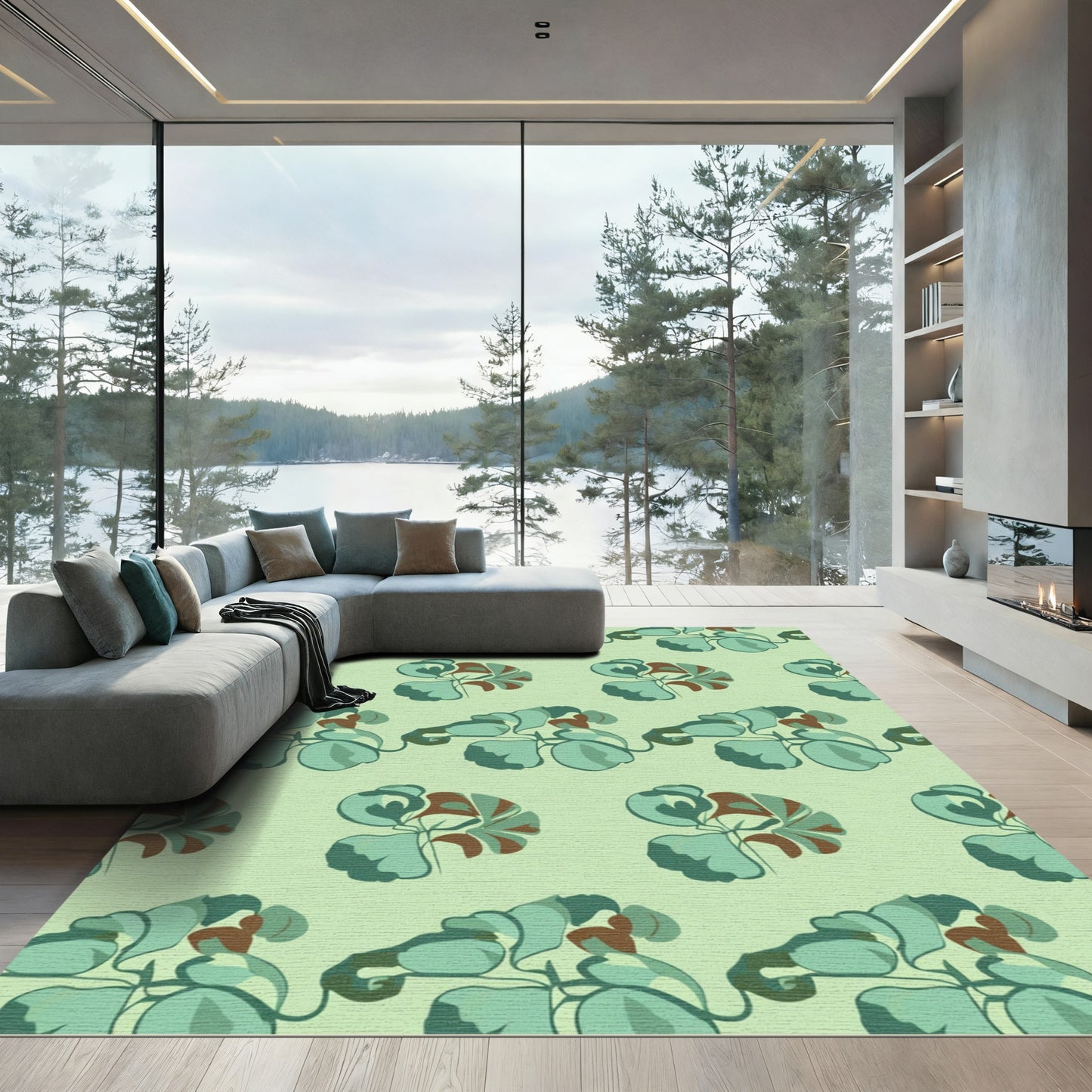 Aqua Fern Art Deco Rug