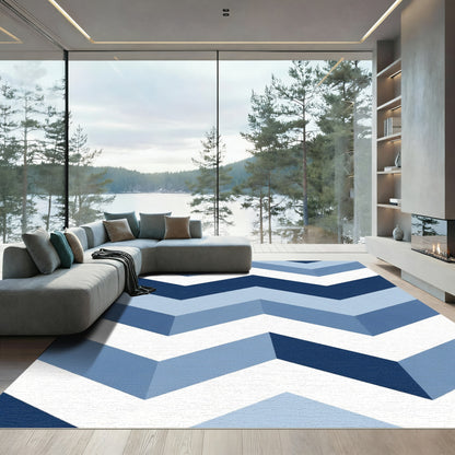 Blue Navy White Chevron Zigzag Rug