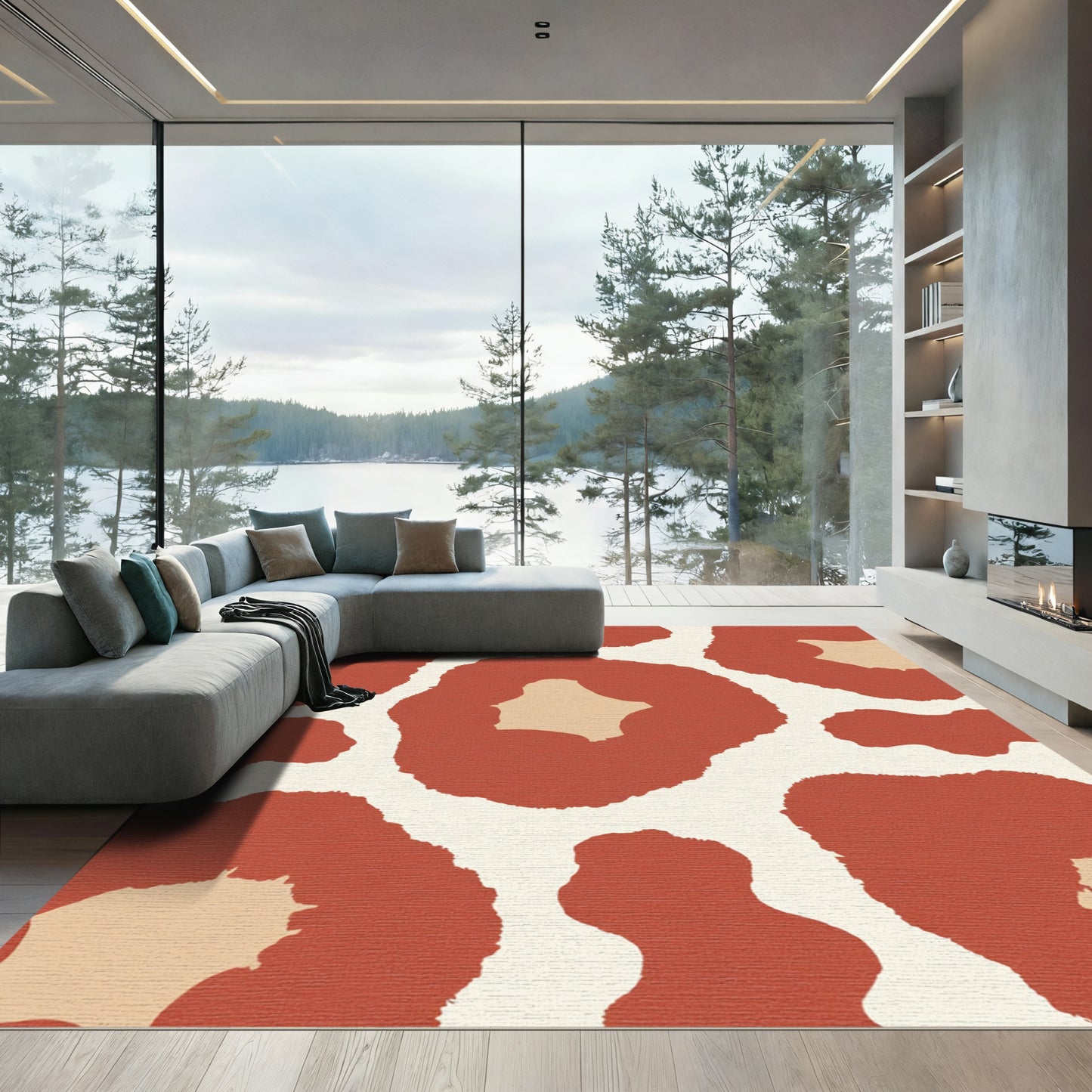 Terracotta Beige Abstract Spots Rug