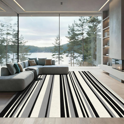 Chic Black White Gray Stripe Rug