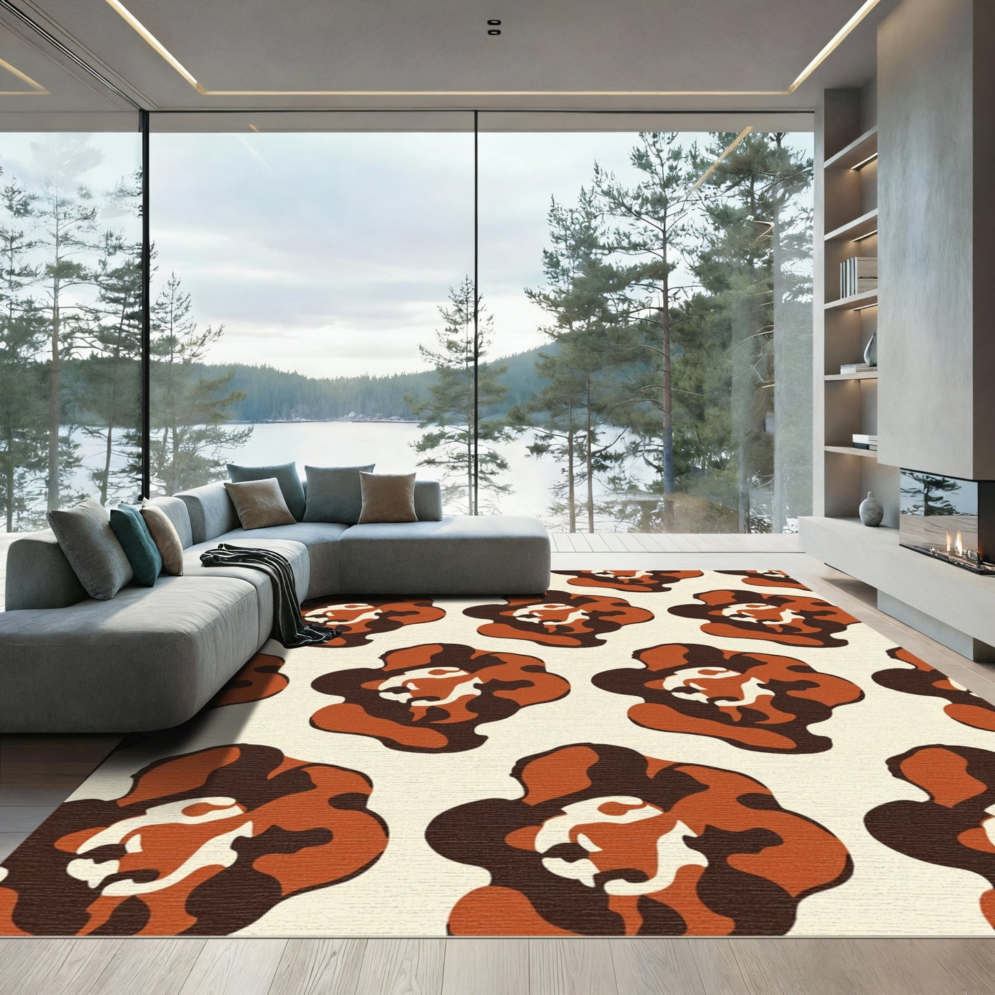 Terracotta Brown Abstract Floral Rug