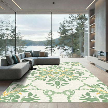 Green Yellow Floral Medallion Rococo Rug