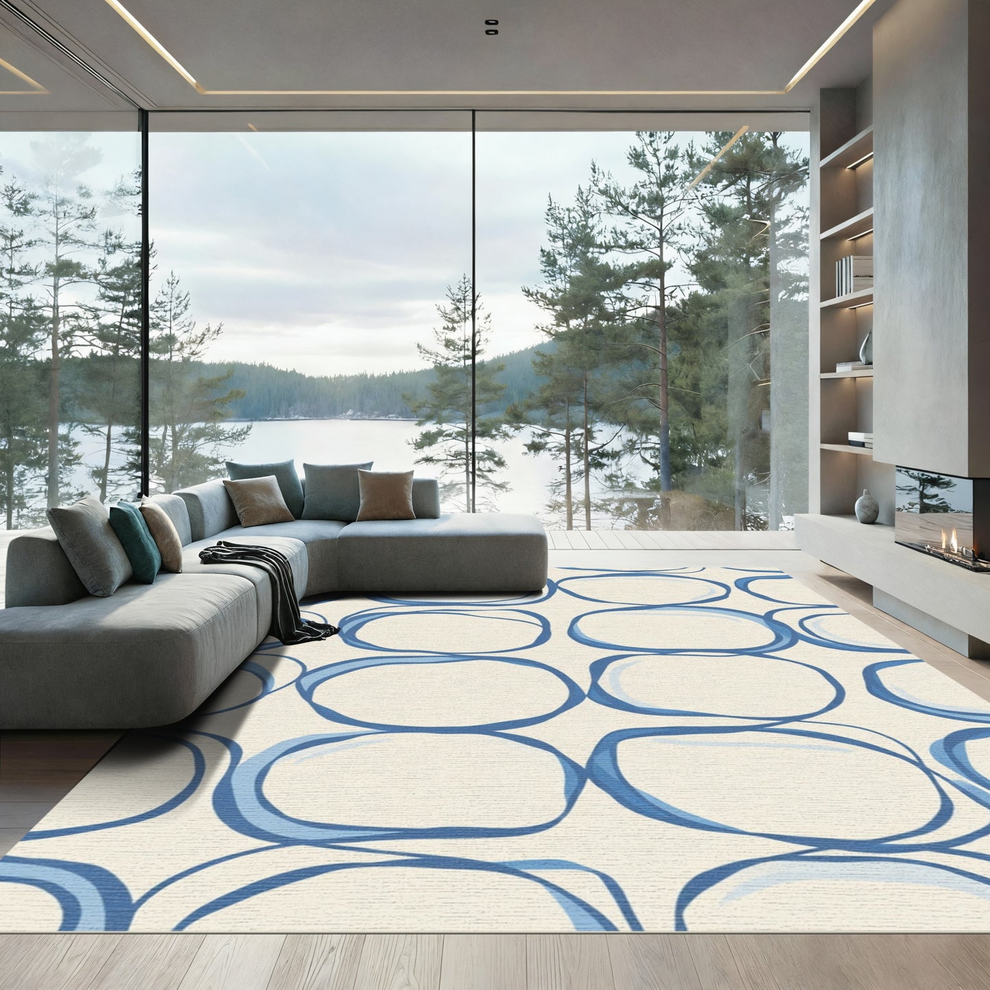 Blue Organic Shape Mid Century Rug