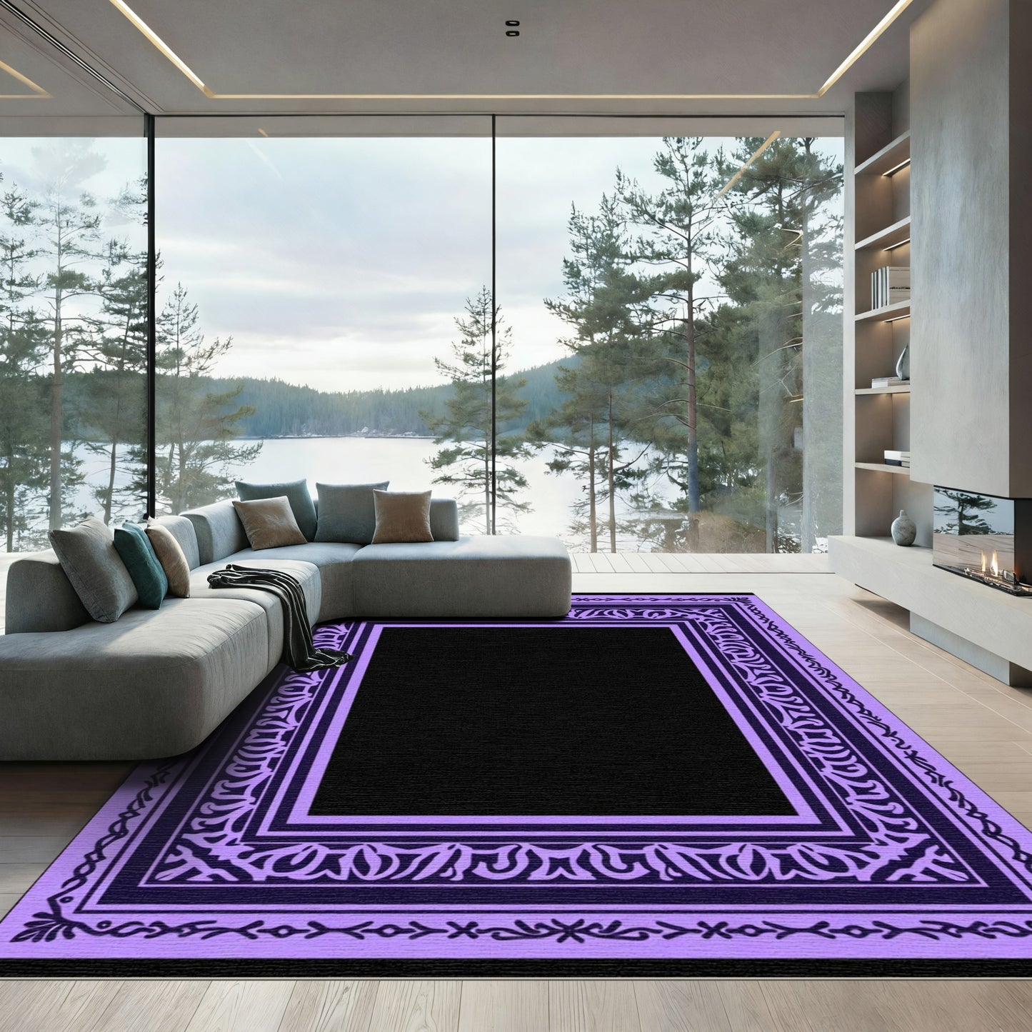 Ornate Lavender Geometric Border Rug