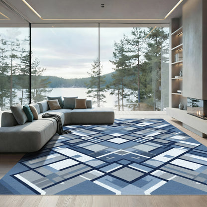 Diamond Mosaic Blue Geometric Overlap Rug