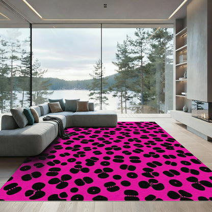Vivid Pink Black Abstract Bloom Texture Rug
