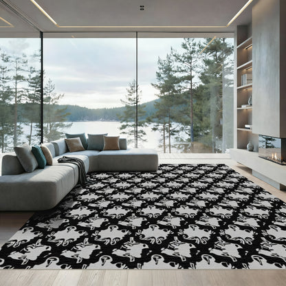 Black and Gray Abstract Organic Blossom Rug