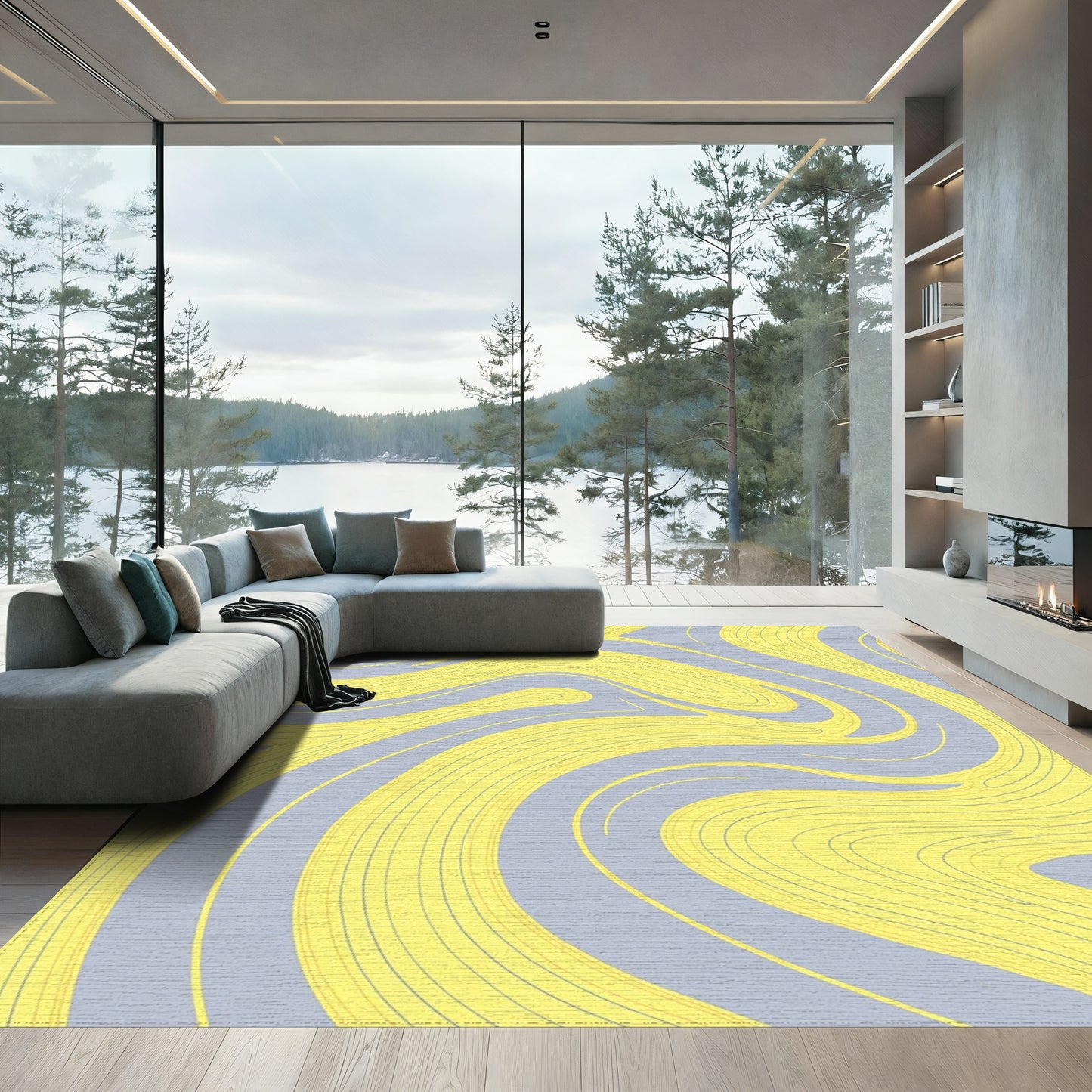 Gray Yellow Fluid Wave Rug