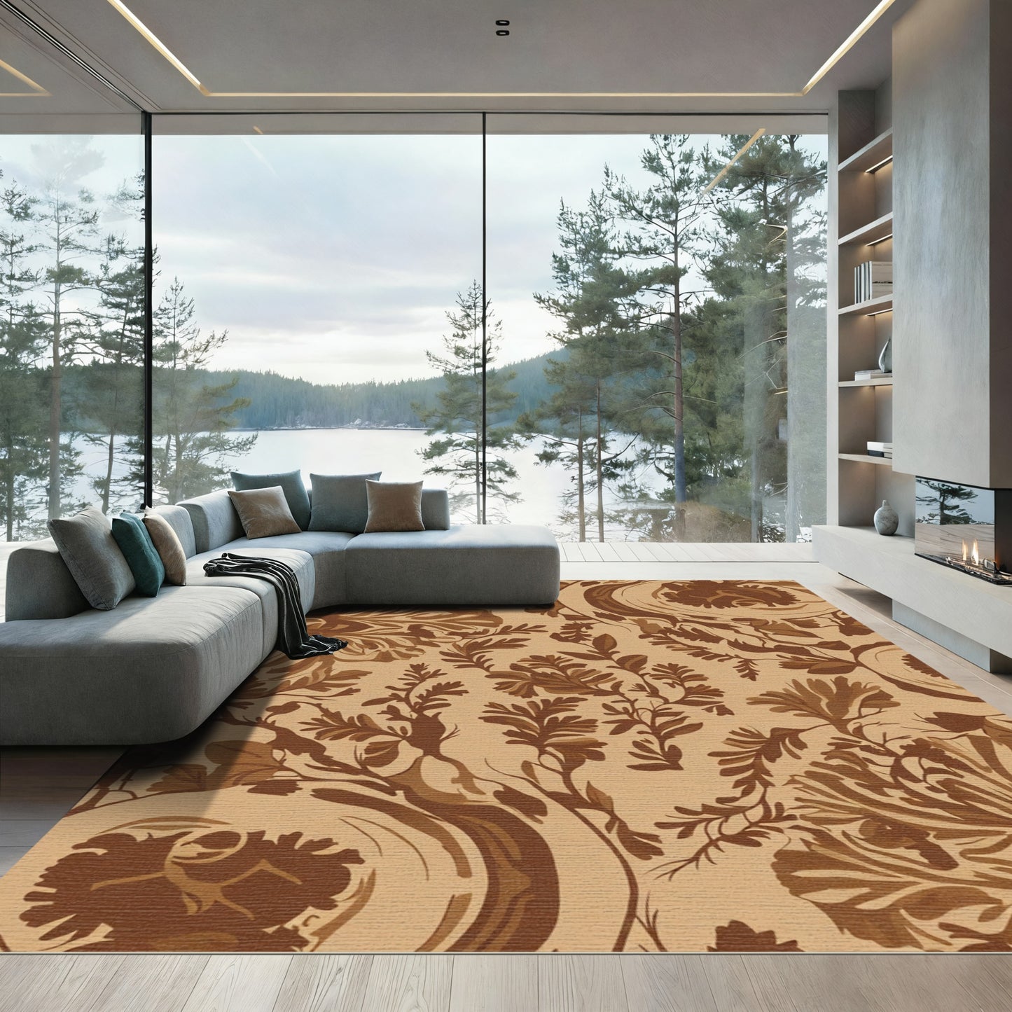 Brown Floral Lush Foliage Rug