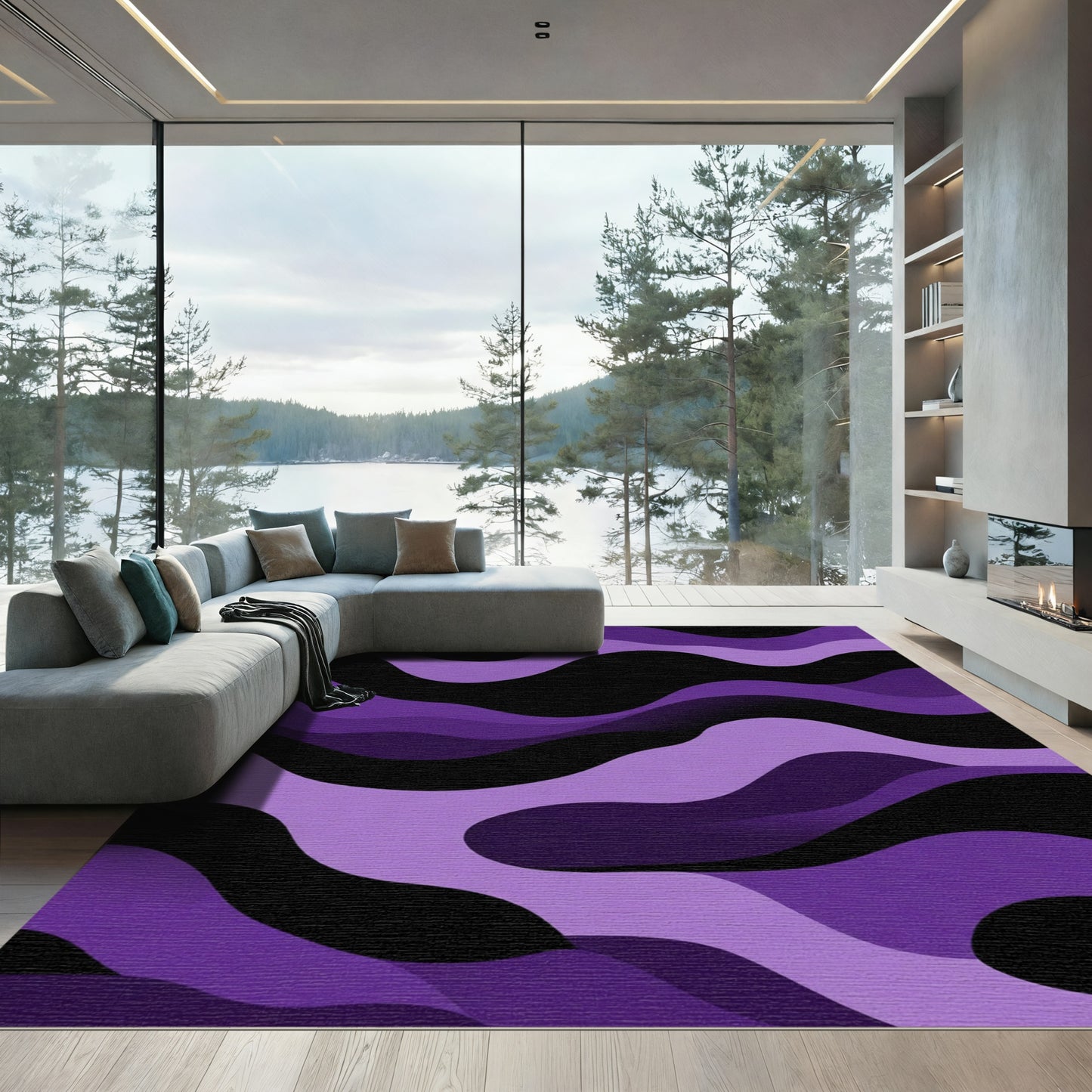 Amethyst Purple Wavy Layered Abstraction Rug