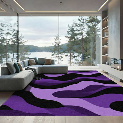 Amethyst Purple Wavy Layered Abstraction Rug