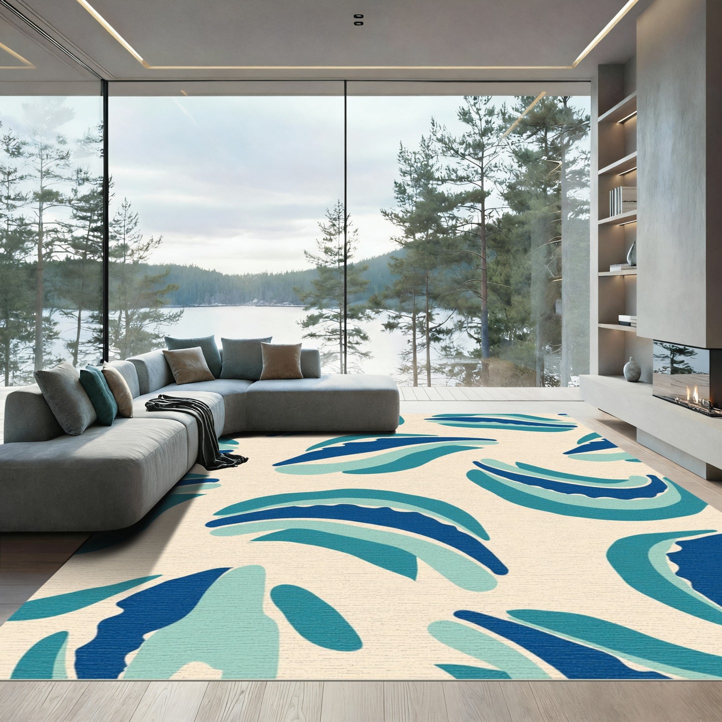 Oceanic Blues Abstract Wave Rug