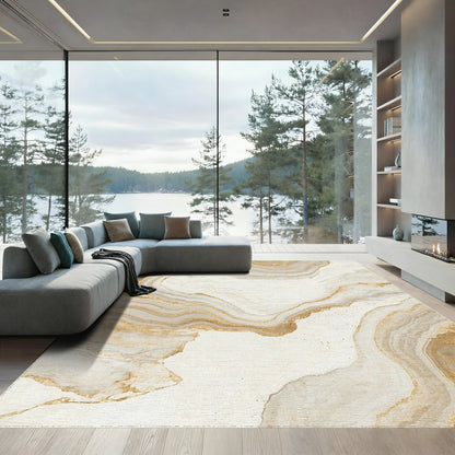 Cream Gold Veined Marble Rug