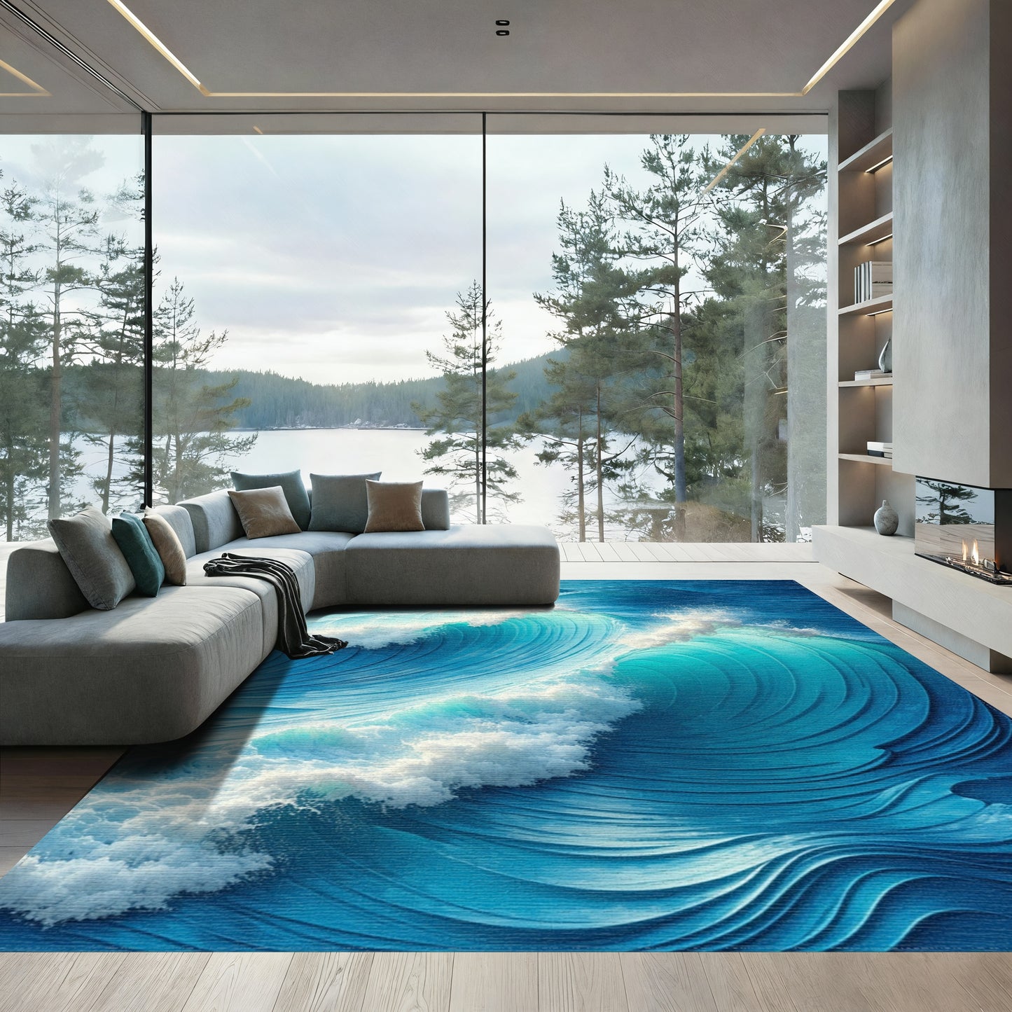Dynamic Turquoise Crashing Waves Rug
