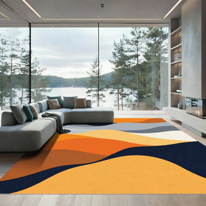 Abstract Wavy Landscape Orange Blue Rug