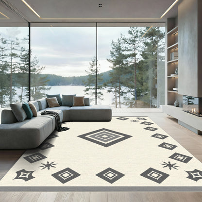 Neutral Gray Diamond Border Accents Rug