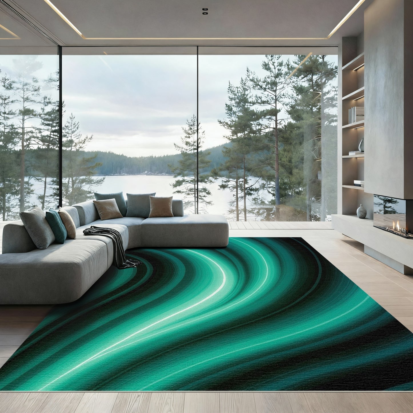 Teal Gradient Swirled Abstract Rug
